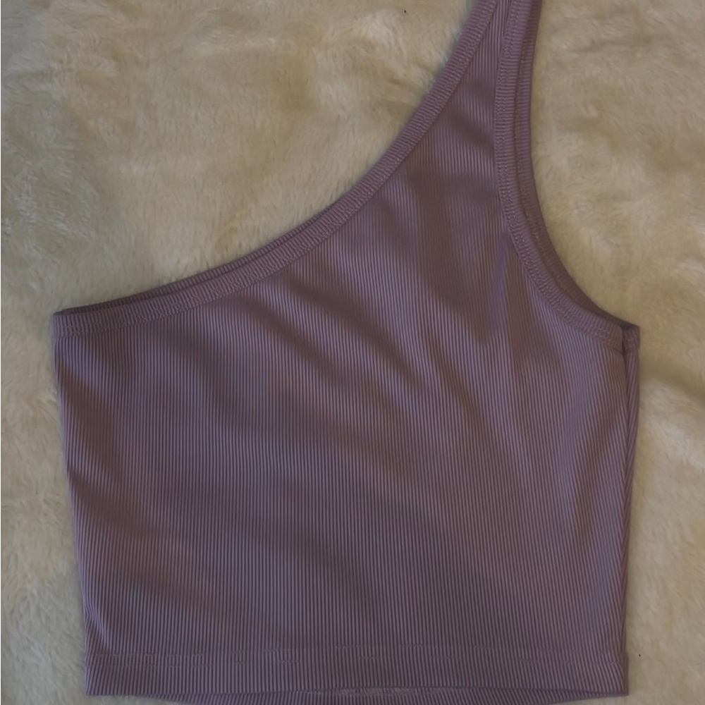 lavender ribbed one shoulder crop top